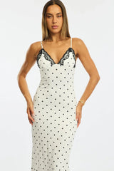 White Polka Dot Maxi Dress Lace Bust