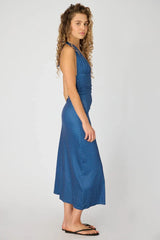 Blue Polka Dot Halter Neck Midi Dress