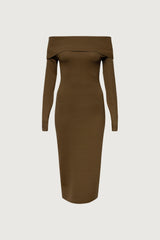 OFF THE SHOULDER LONG SLEEVE MIDI DRESS