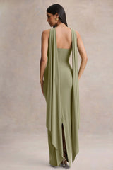 Sheila | Olive Bandeau Maxi Dress With Scarf Detail