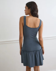 Nilima Cowl Neck Mini Dress in Rayon Jersey Ocean Storm