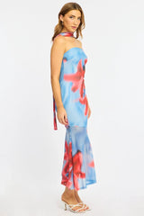 Blue Floral Strapless Maxi Dress