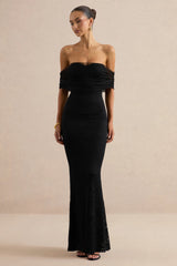 Novessa | Black Lace Bardot-Neck Maxi Dress