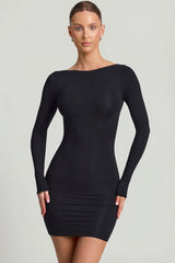 Modal Open-Back Bodycon Mini Dress in Black