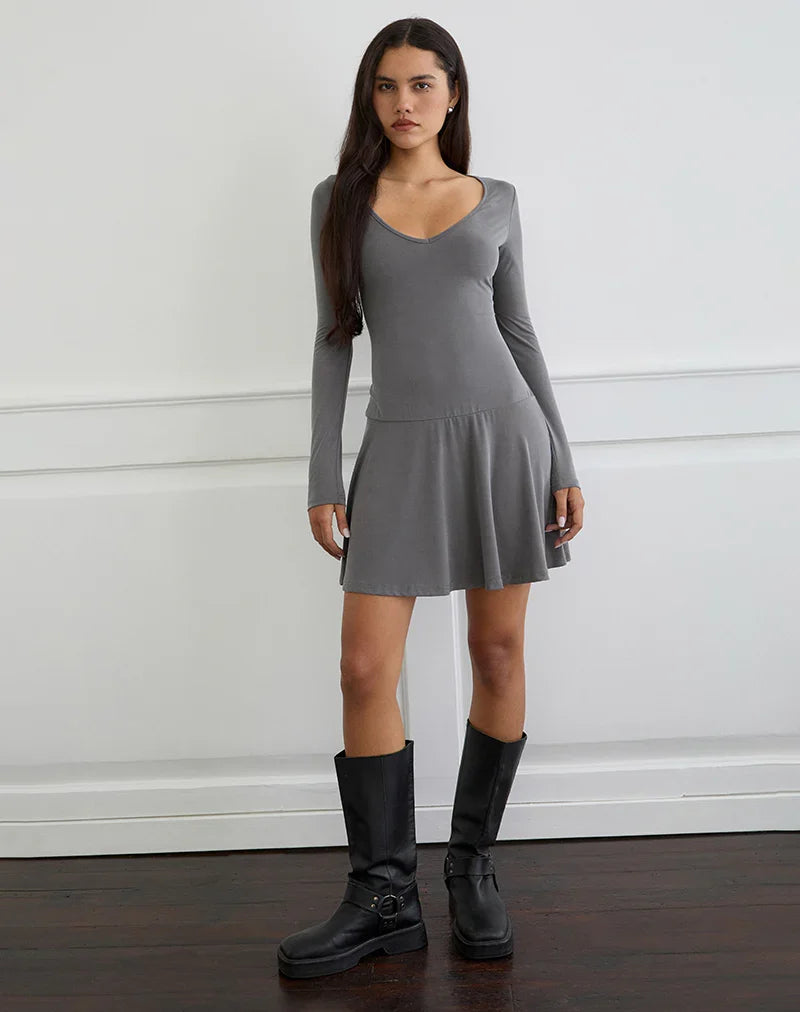 Yauri Long Sleeve Mini Dress in Cupro Grey