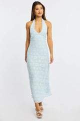 Blue Halter Neck Midi Dress