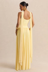 Aurina | Lemon Square-Neck Maxi Dress With Scarf-Detail