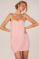 Bandeau Draped Mini Dress in Blush Pink