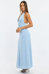 Blue Maxi Dress Halter Neck
