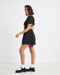 Rylee Backless Puff Sleeve Mini Dress in Black