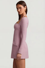 Pinstripe Structured A-Line Mini Dress in Mauve