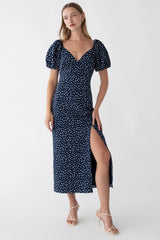 PUFF SLEEVE FLORAL MIDI DRESS