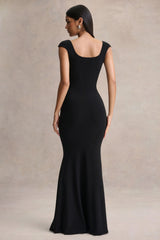 Piper | Black Square-Neck Maxi Dress With Cap-Sleeves