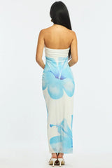 Blue Floral Strapless Maxi Dress