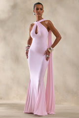 Rhoda | Light Pink Twist Halter-Neck Cape Maxi Dress