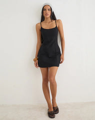 Ambra Scoop Mini Dress in Linen Black