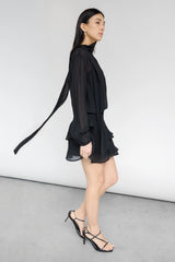 MOCKNECK LONG SLEEVE SHEER RUFFLED MINI DRESS