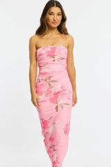 Pink Floral Strapless Maxi Dress