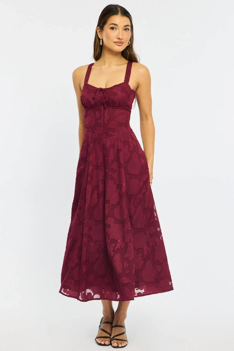 Red Midi Dress Burn Out