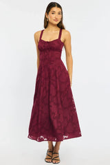 Red Midi Dress Burn Out