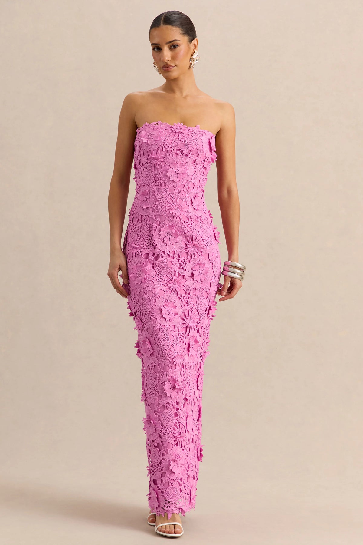 Gracie | Pink Lace Bandeau Maxi Dress