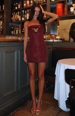 I Love You Embellished Strapless Mini Dress Wine