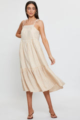 Check Midi Dress Sleeveless Tie Shoulder