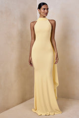 Cordy | Lemon High-Neck Maxi Dress With Cape