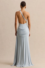 Belrose | Blue Asymmetric-Neck Maxi Dress With Gold-Detail And Front-High Split