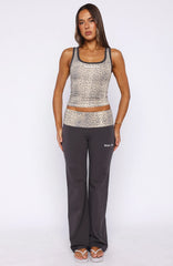 My Own Sunshine Fold Over Pants Charcoal/Leopard Print