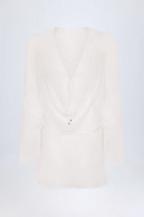 Cowl-Neck Mini Dress in White