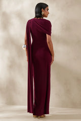 Palomara | Burgundy Round-Neck Maxi Dress With Sash And Front-High Split