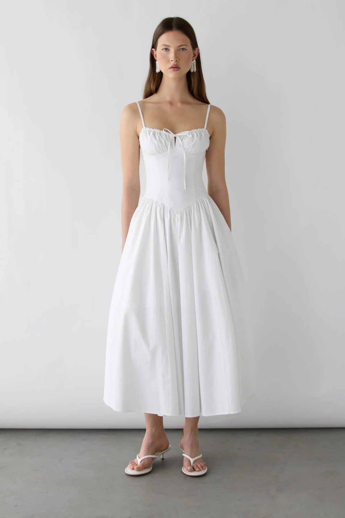 COTTON POPLIN CORSET MIDI DRESS