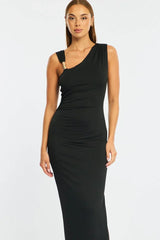 Black Maxi Dress One Shoulder Hard Wear Detail