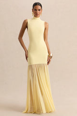 Felina | Lemon High-Neck Maxi Dress With Sheer-Skirt