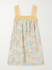 Pleated lace-trimmed floral-print cotton-terry mini dress