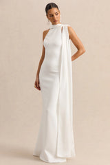 Vionette | White High-Neck Maxi Dress With Scarf