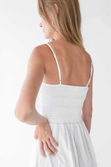 SMOCKED POPLIN MIDI DRESS
