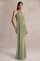 Hyla | Green High-Neck Maxi Dress With Sash-Detail