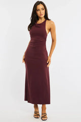 Red Midi Dress Halter Neck