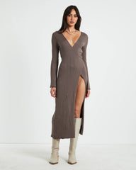 Mara Wrap Knit Midi Dress Mocha