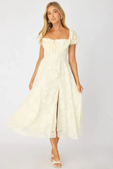 White Midi Dress Puff Sleeve