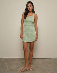 Idarius One Shoulder Mini Dress in Stripe Textured Mesh Mint