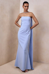 Avery | Powder Blue Bandeau Maxi Dress With Embellished Scarf