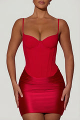 Draped Corset Mini Dress in Red
