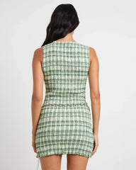 Drew Check Shirred Mini Dress in Lime
