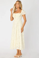 White Midi Dress Puff Sleeve
