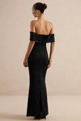 Novessa | Black Lace Bardot-Neck Maxi Dress