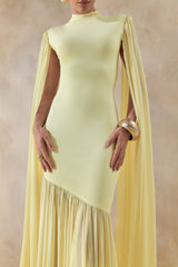 Chantelle | Lemon High-Neck Maxi Dress With Drop-Waist And Cape-Sleeves