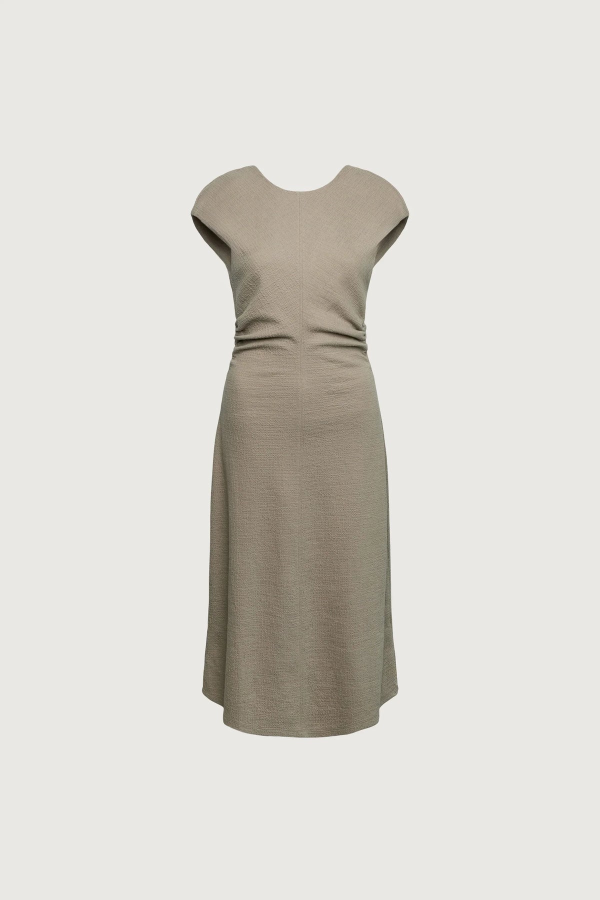 SLEEVELESS RUCHED WAIST MIDI DRESS